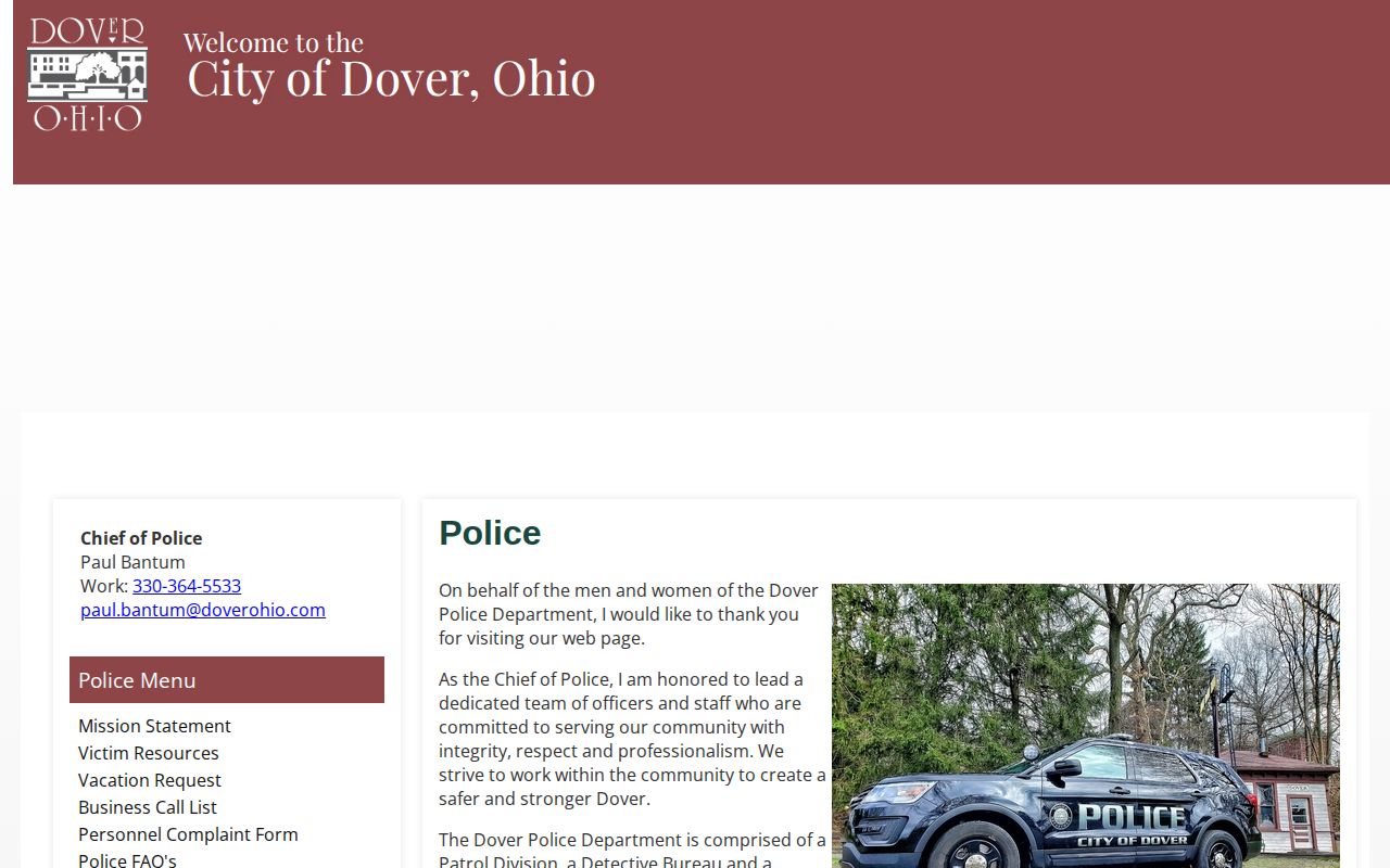 Tuscarawas County Dover Police Department record contact source