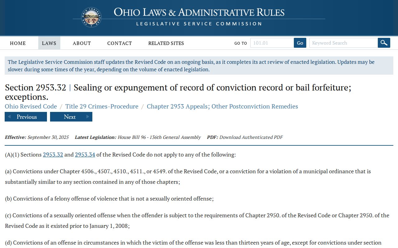 Tuscarawas County Ohio sealing and expungement record route